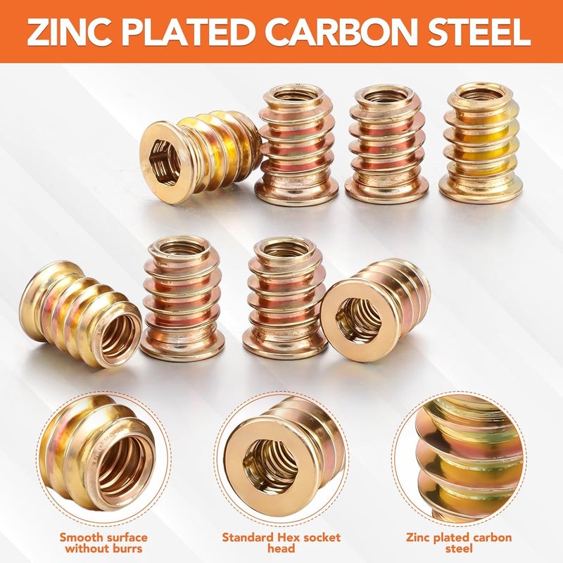 Hapric 32 Sets Threaded Inserts for Wood Furniture Screws - 1/4-20 x 25/32" Inserts and Bolts - Hex Socket Drive - 1/4-20 x 19/32" Screw-in Nuts - Image 3